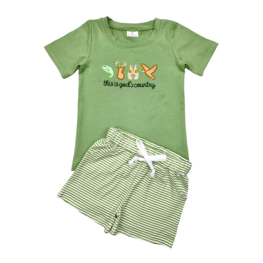Green Hunting Applique Short Set