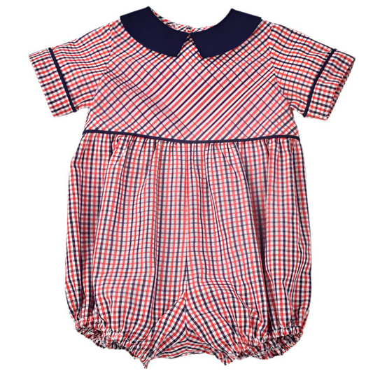 Red & Navy Plaid Boy Bubble
