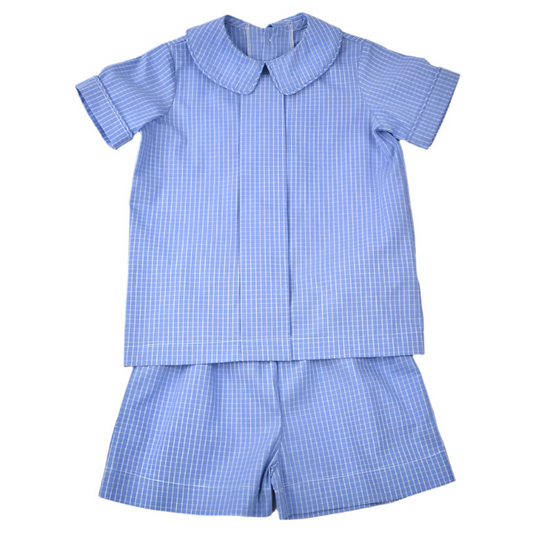 Blue Check Pleated Short Set
