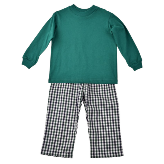 Green/Navy Plaid Pant Set