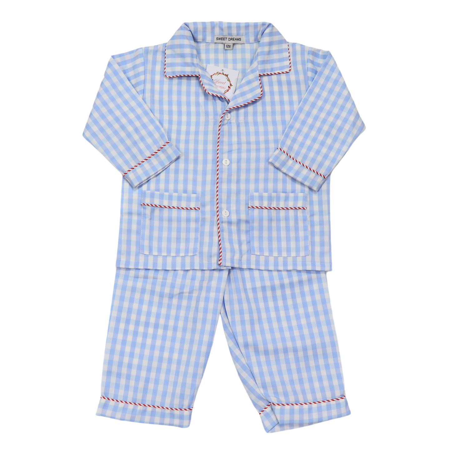 Blue Gingham W/ Red Stripe Trim PJ