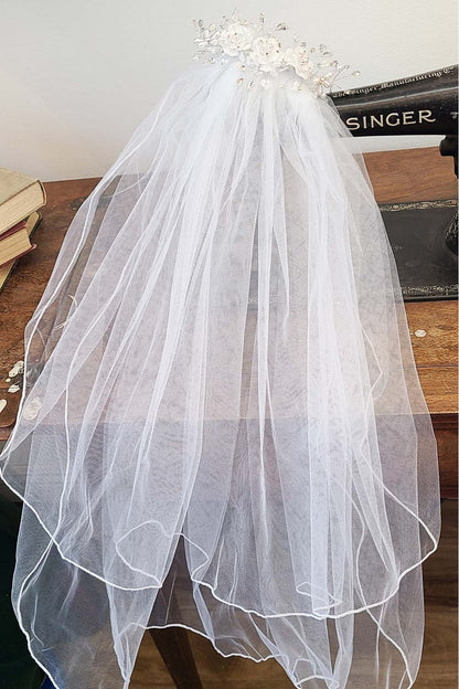 Flower Crystal & Pearl Comb Veil - V108