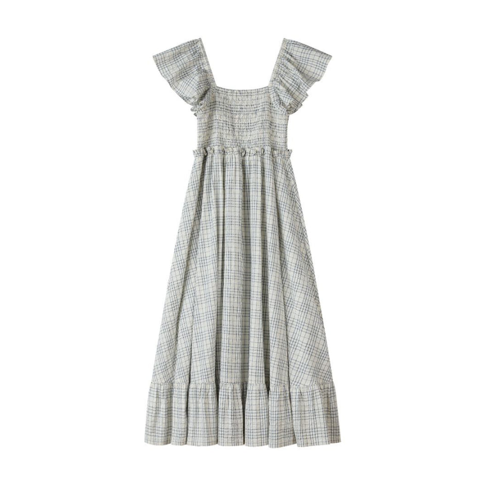 Polly Dress - Blue Plaid Seersucker