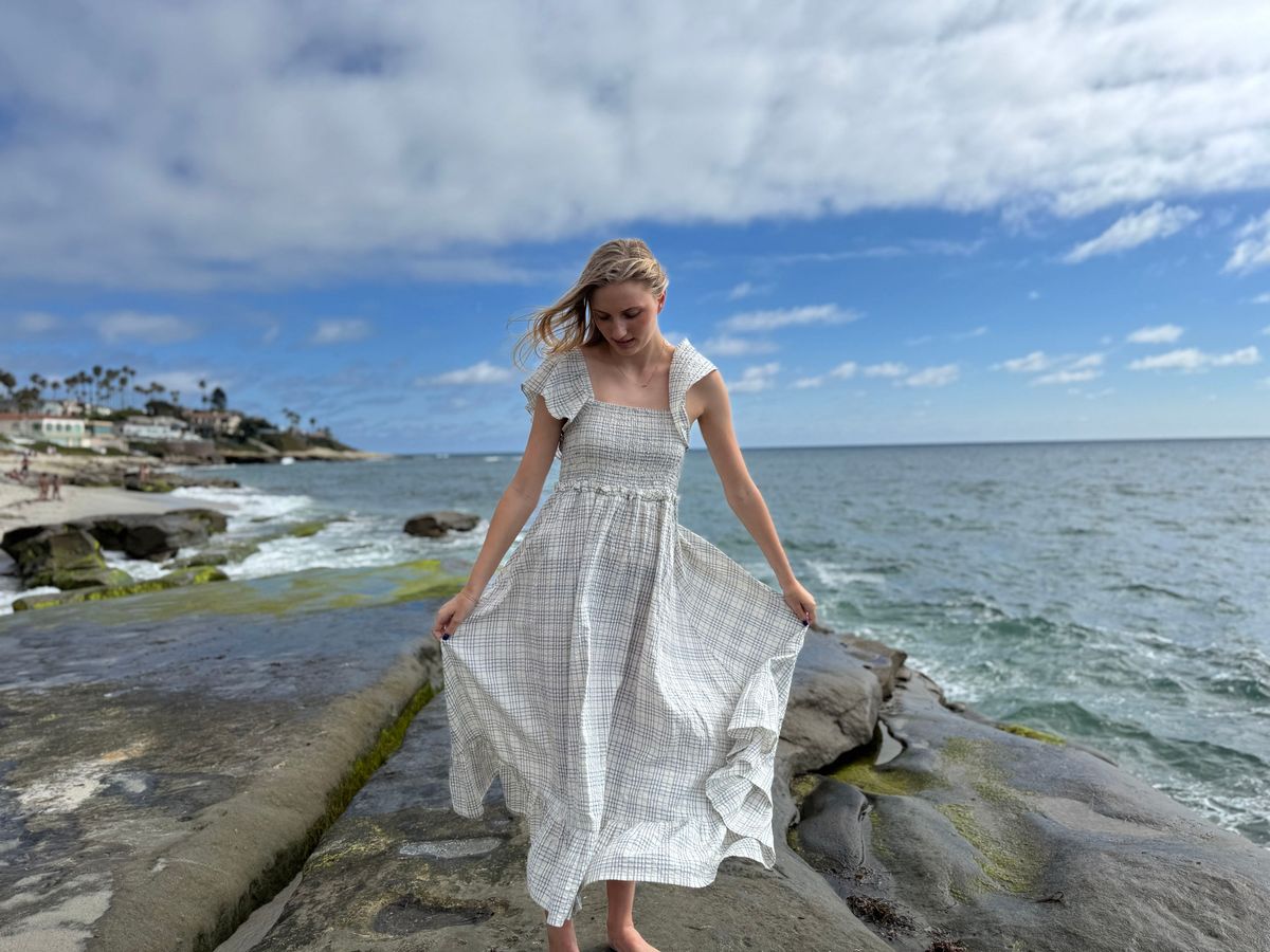 Polly Dress - Blue Plaid Seersucker