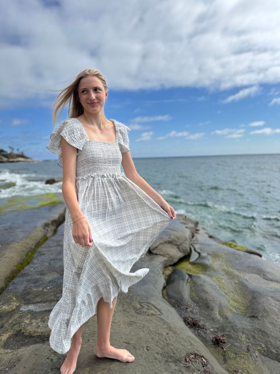 Polly Dress - Blue Plaid Seersucker