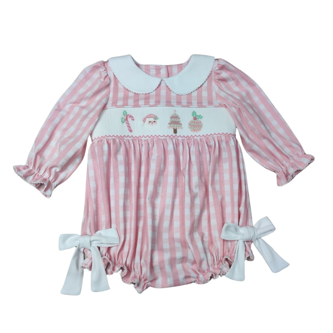 Pink Christmas Smocked Bubble