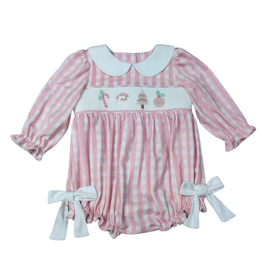 Pink Christmas Smocked Bubble