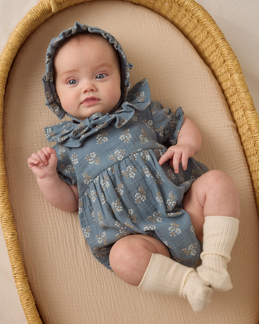 Collared Romper - Blue Floral