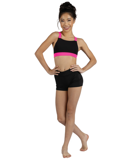 Cross Strap Top - Black/Pink