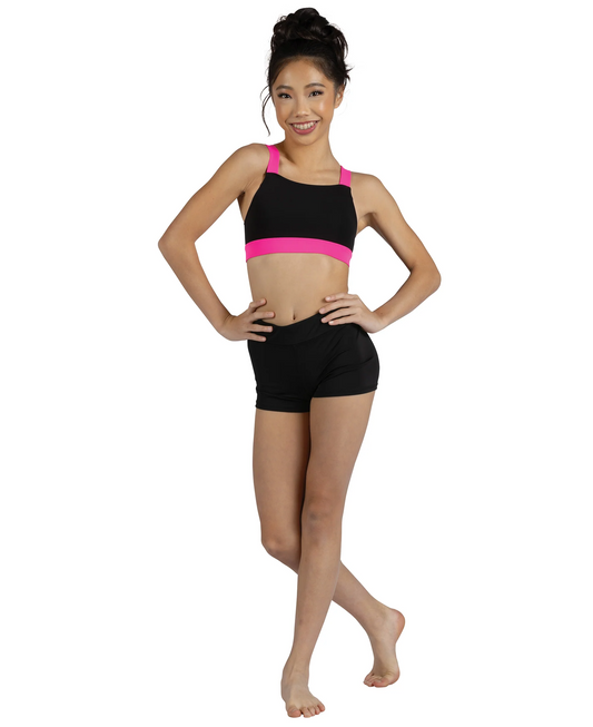 Cross Strap Top - Black/Pink