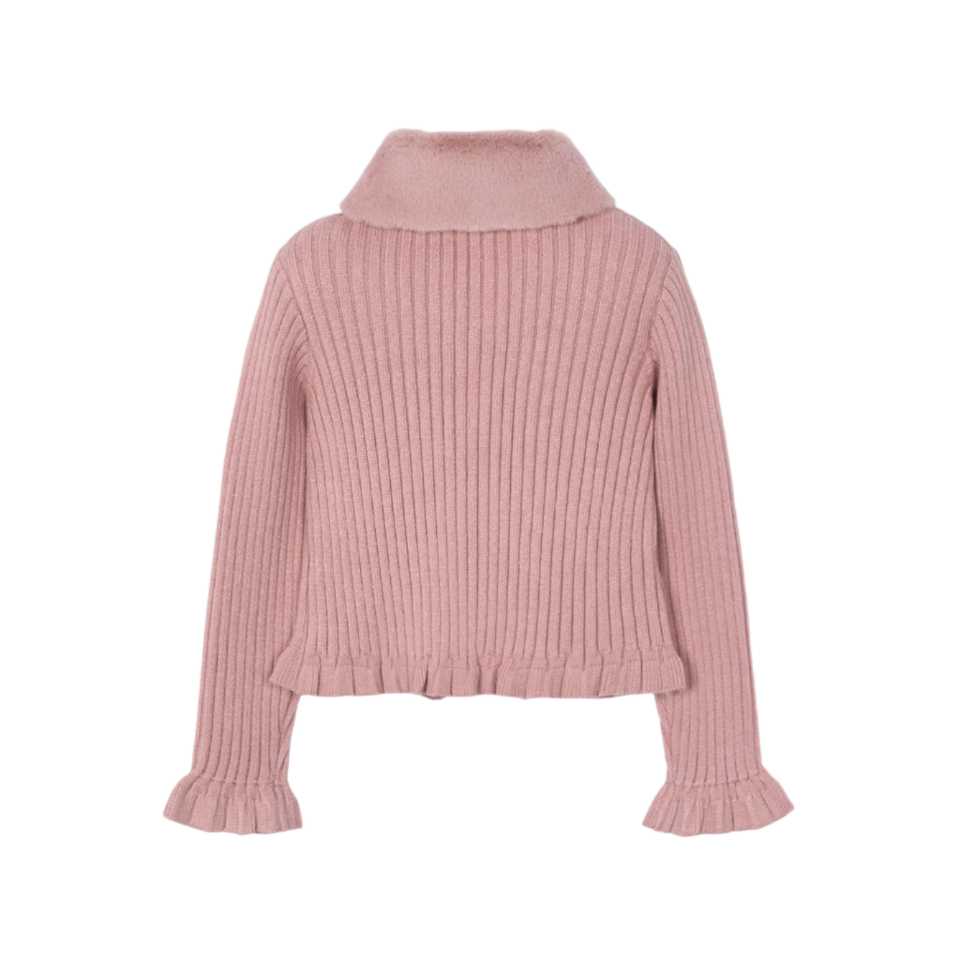 Faux Fur Collar Cardigan - Rose