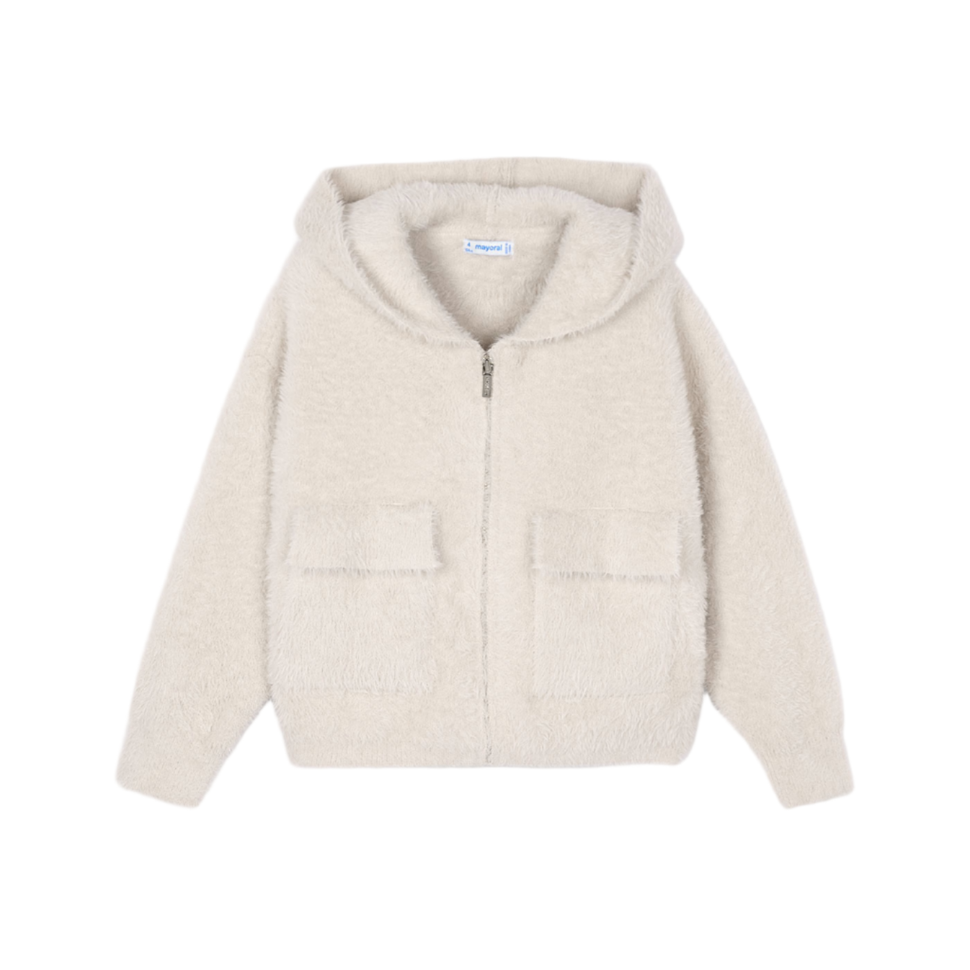 Furry Zip-Up Hoodie - Almond