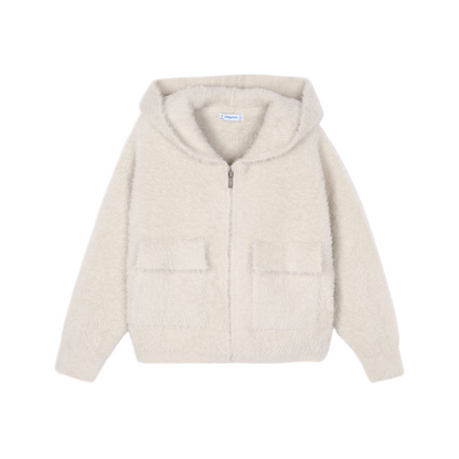 Furry Zip-Up Hoodie - Almond