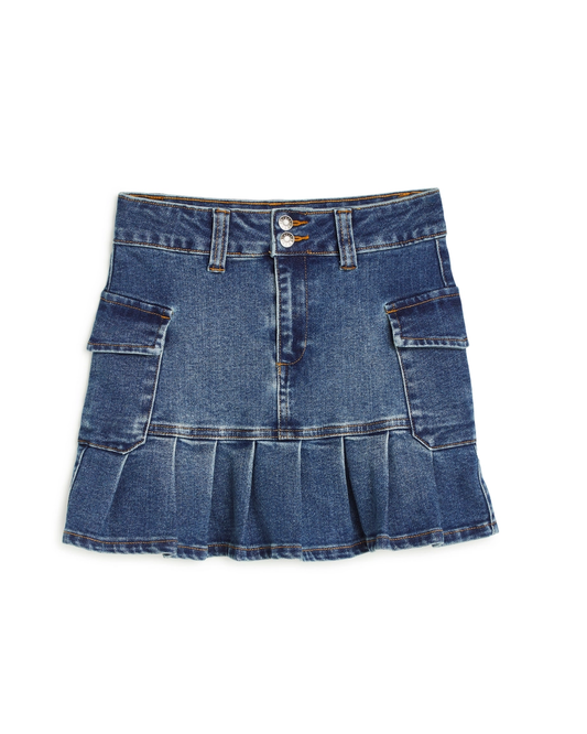 Cargo Jean Skirt W/ Pleated Hem - 26096