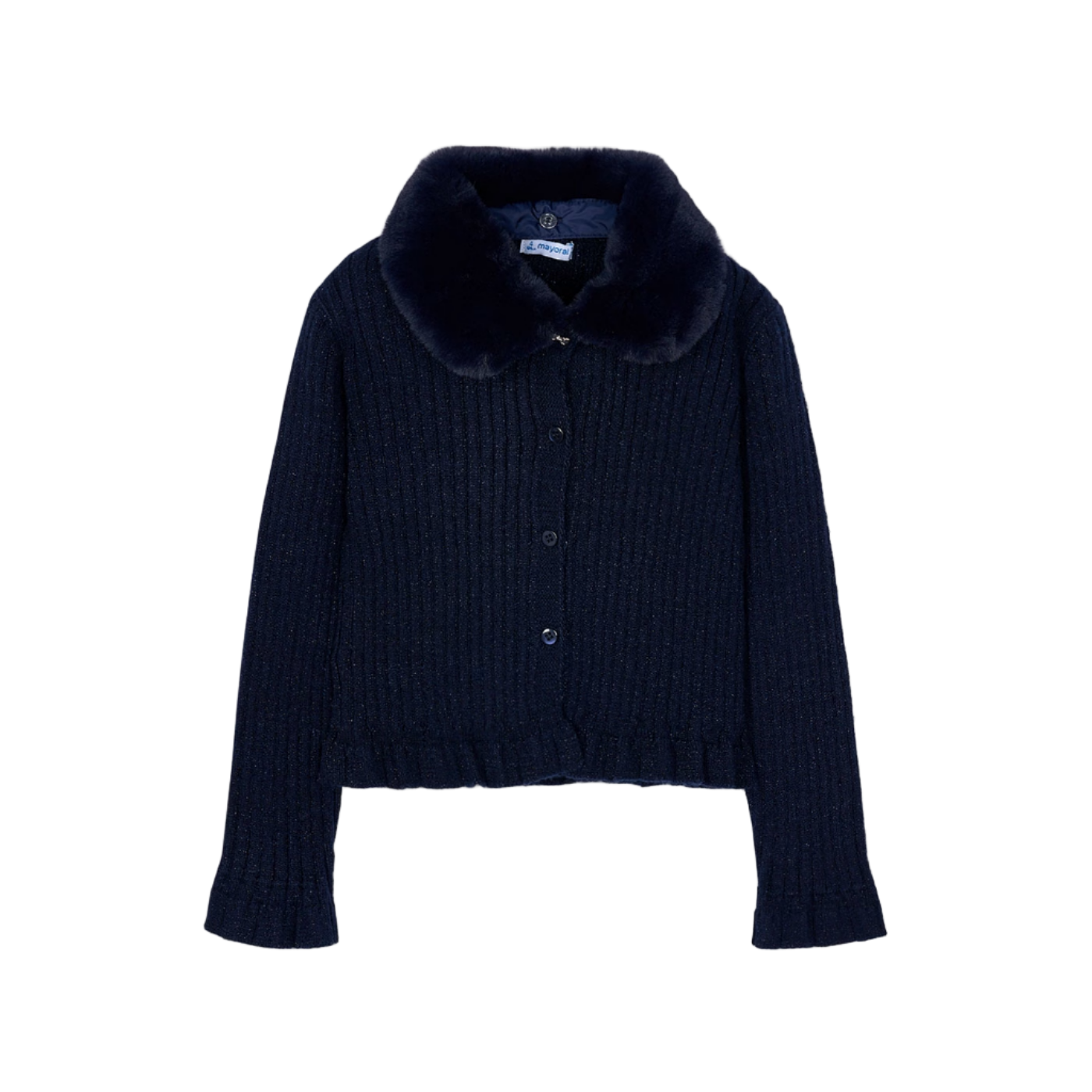 Faux Fur Collar Cardigan - Navy