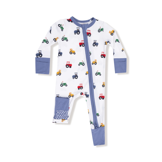 Mini Tractors 2 Way Zip Romper
