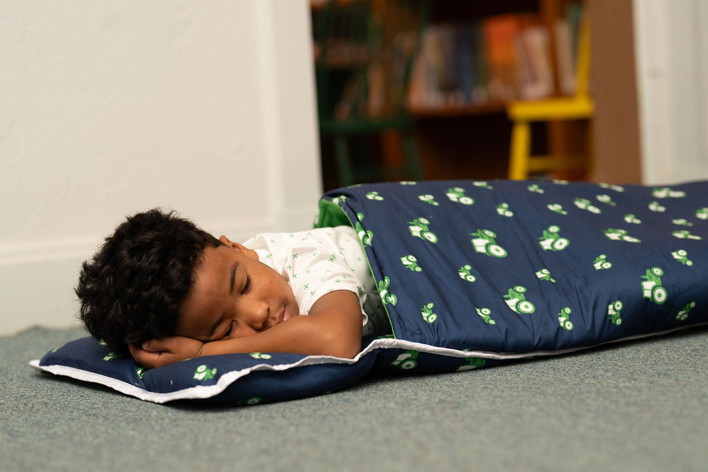 Tractors on Navy Nap Mat