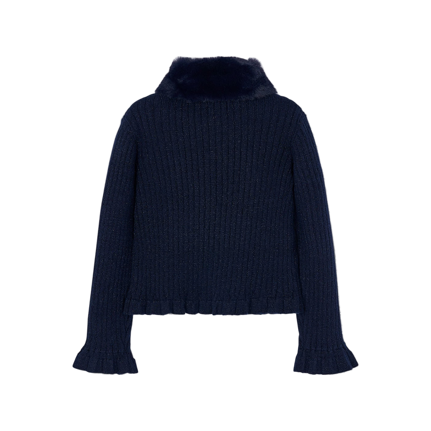 Faux Fur Collar Cardigan - Navy