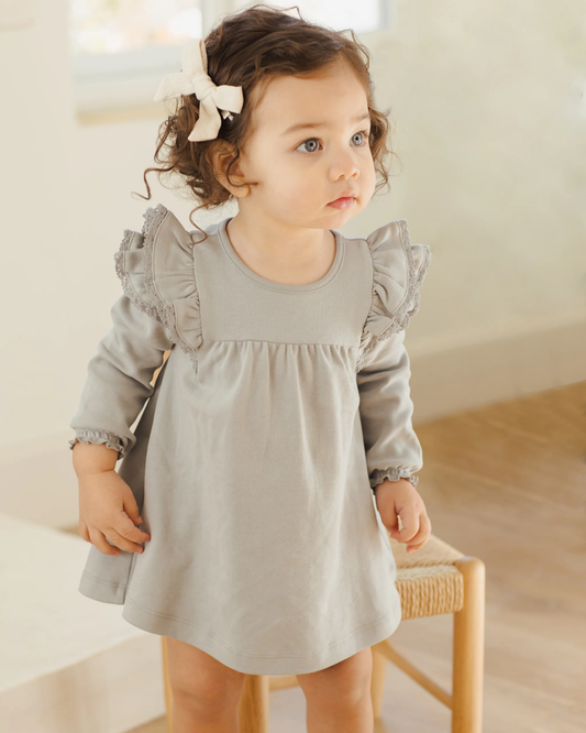 L/S Flutter Dress - Steel Blue