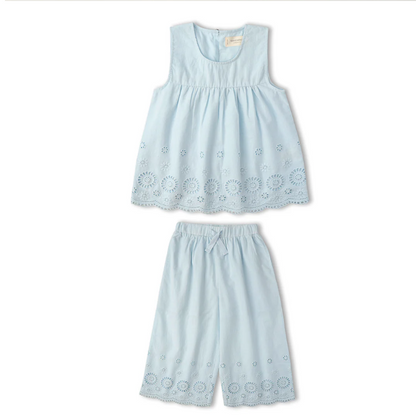 Organic Eyelet Pant Set-Lt Blue