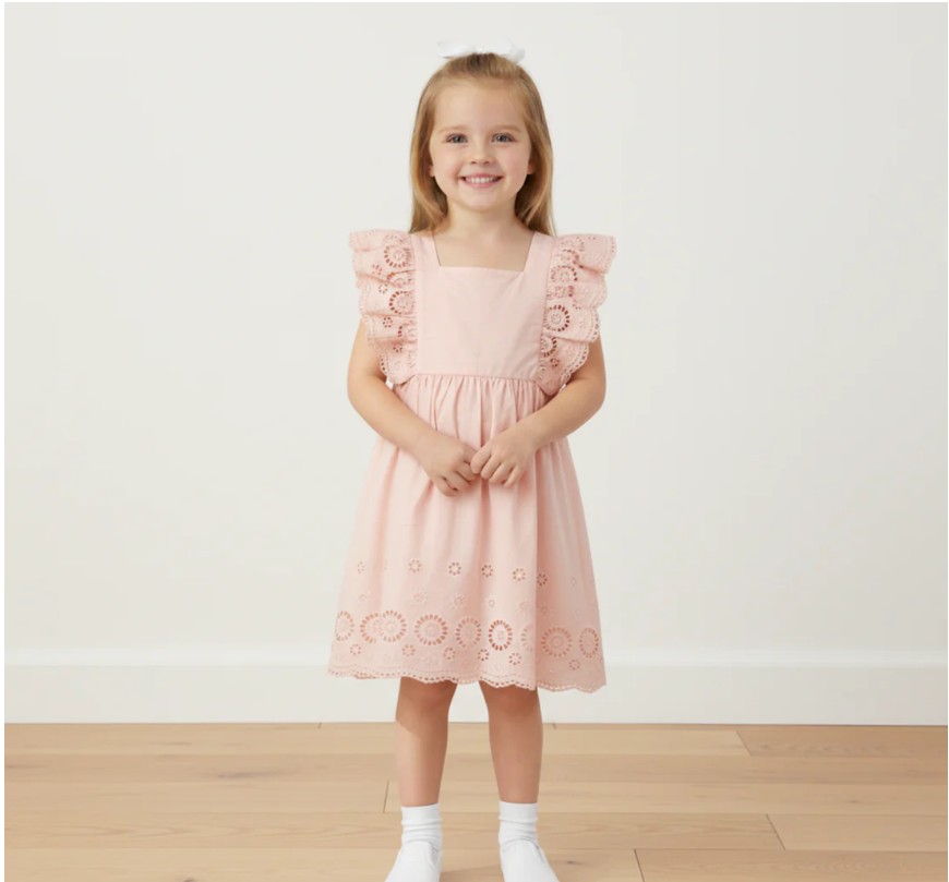 Organic Eyelet Flutter Dress-Blush