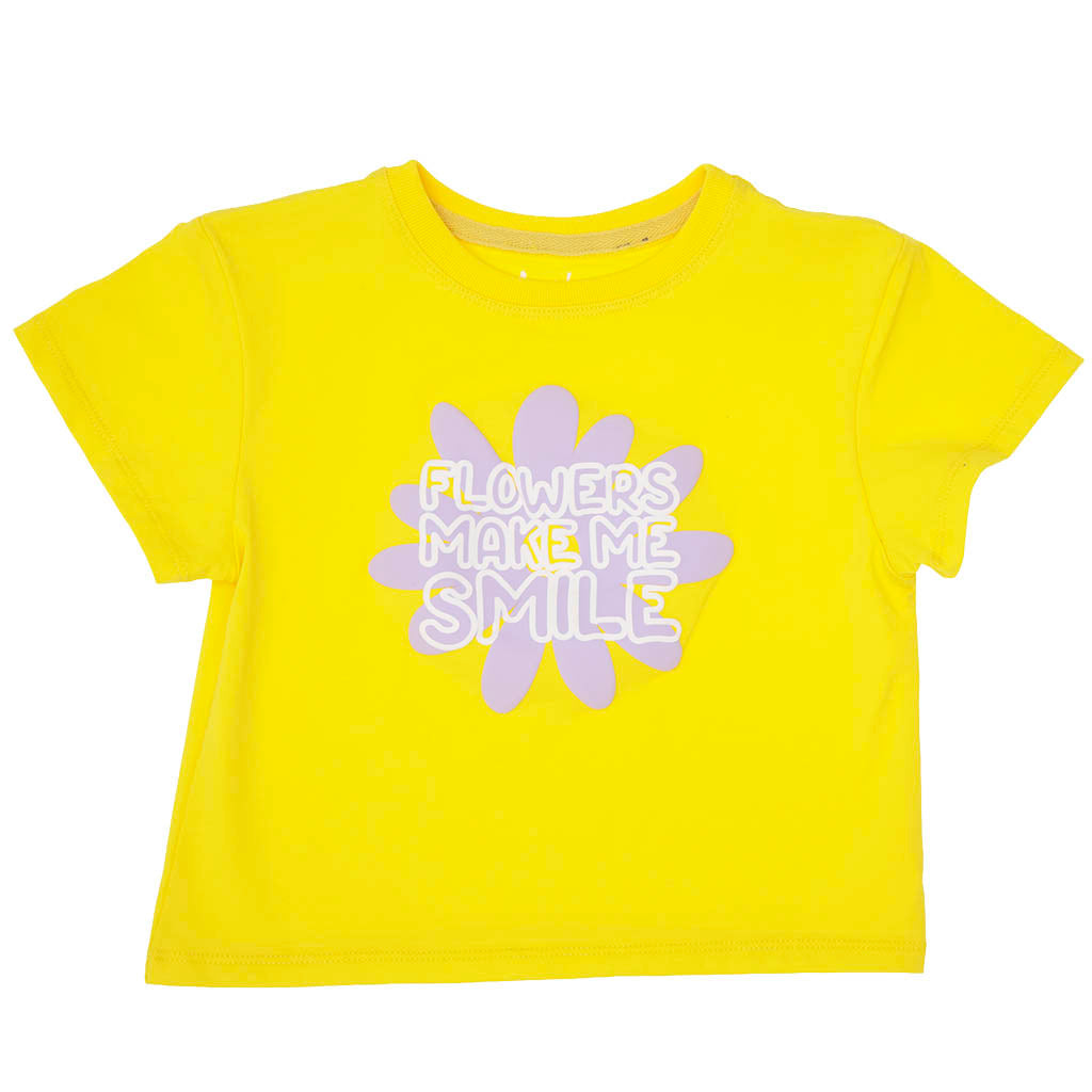 Yellow Boxy Tee - Flowers Make Me Smile