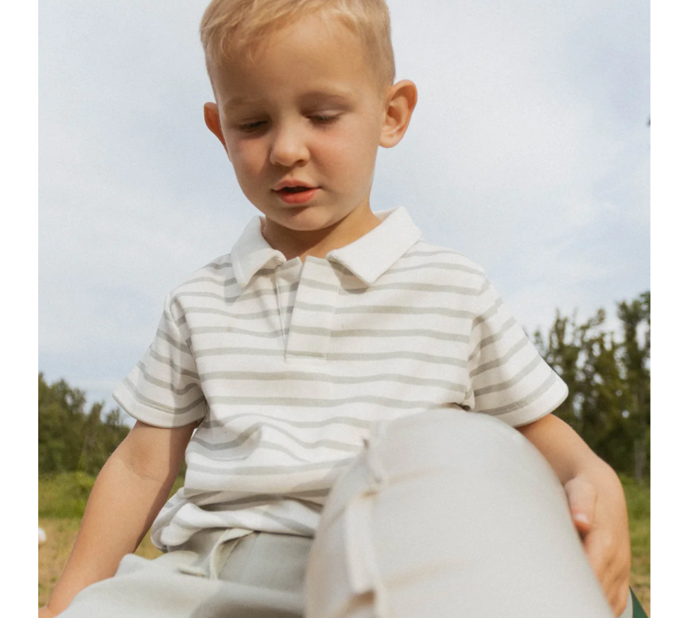 Organic Collar Tee & Shorts Set - Fog Stripes