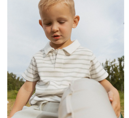 Organic Collar Tee & Shorts Set - Fog Stripes