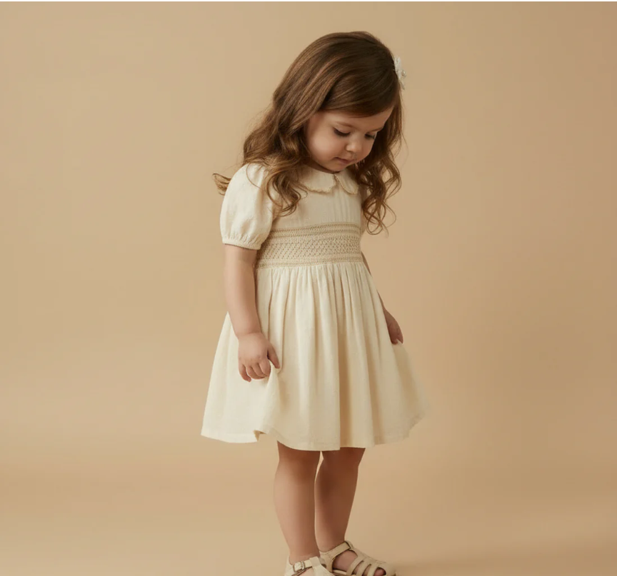 Organic Smocked Collar Dress-Butter Yellow