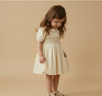 Organic Smocked Collar Dress-Butter Yellow