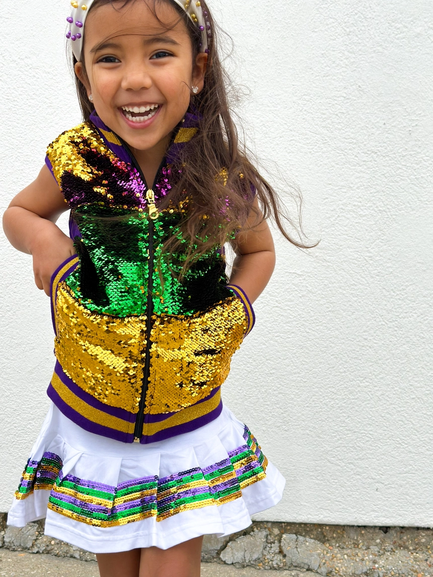 Sequin Mardi Gras Skort - White