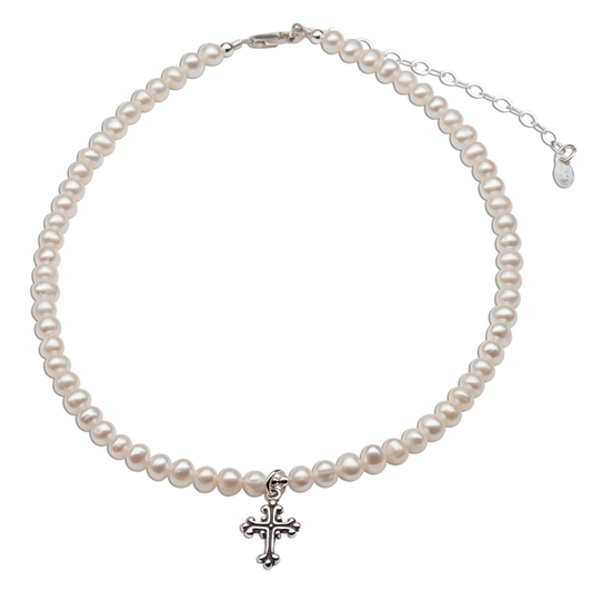 Olivia Silver Pearl Cross Necklace