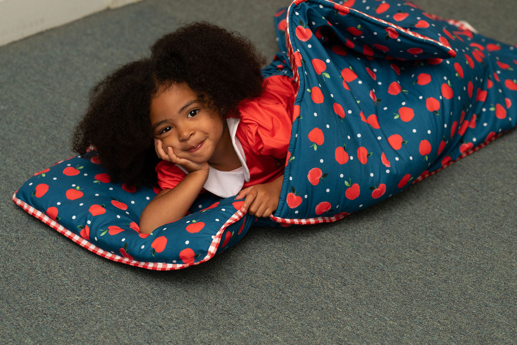 Apples on Navy Nap Mat