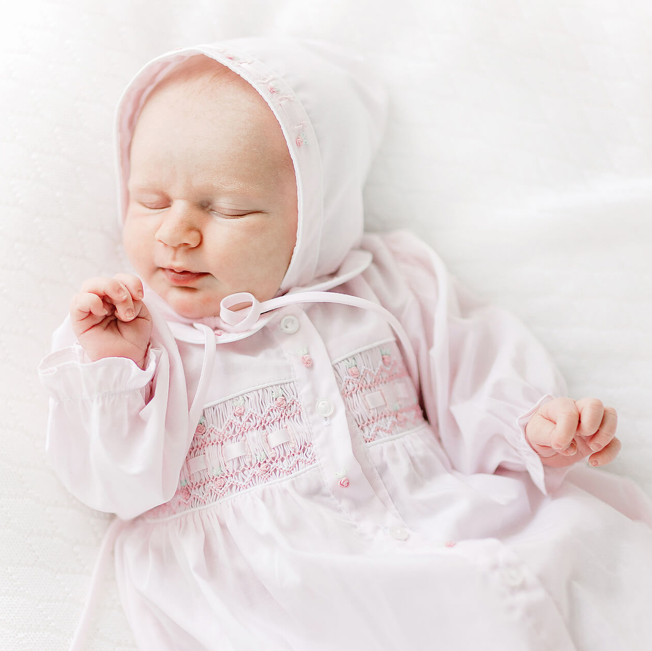 Ribbon Smocked Gown & Bonnet