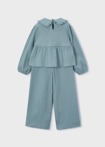 Collar Blouse & Pant Set - Sage