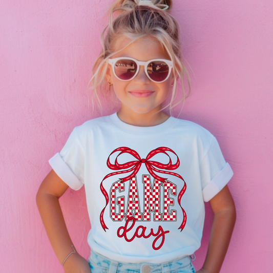 Game Day Checker Bow Tee