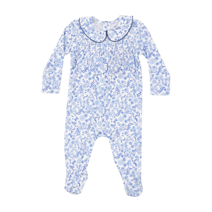 Blue Calico Floral Smocked Footie