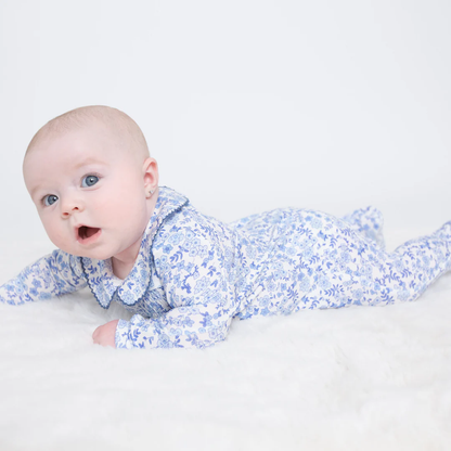 Blue Calico Floral Smocked Footie