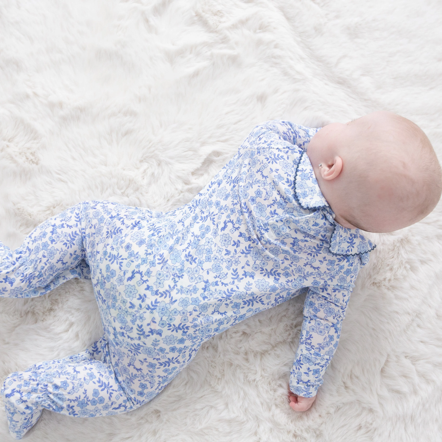 Blue Calico Floral Smocked Footie