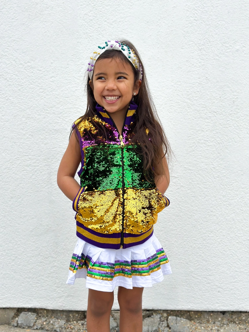 Sequin Mardi Gras Skort - White