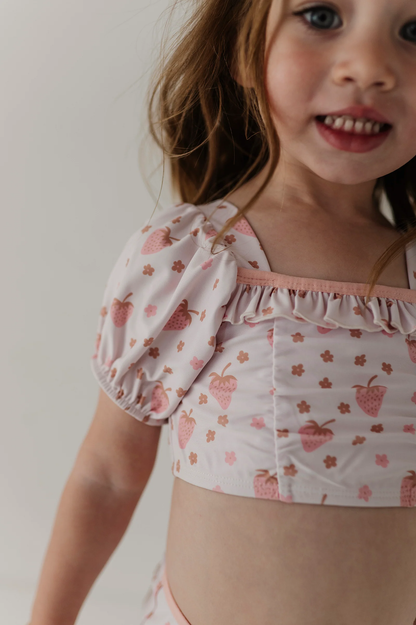 Strawberries - Puff Sleeve Swimsuit