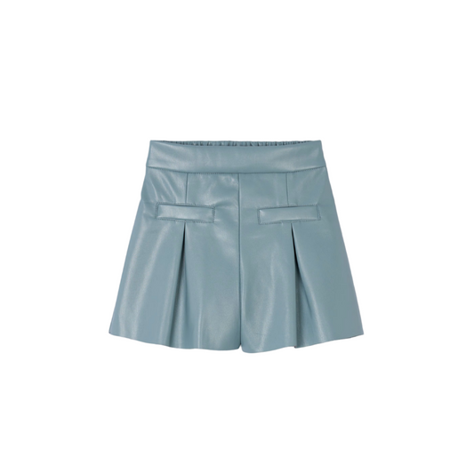 Pleat Leather Shorts - Sage