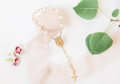White Rosary - 14K Gold