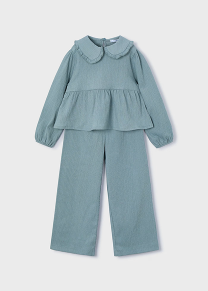 Collar Blouse & Pant Set - Sage