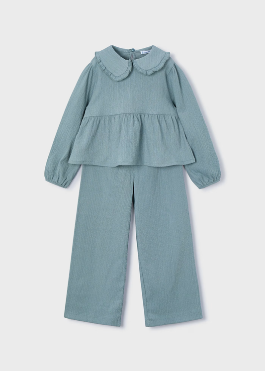 Collar Blouse & Pant Set - Sage