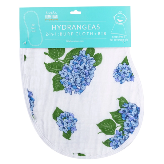 Burp Cloth & Bib: Hydrangeas