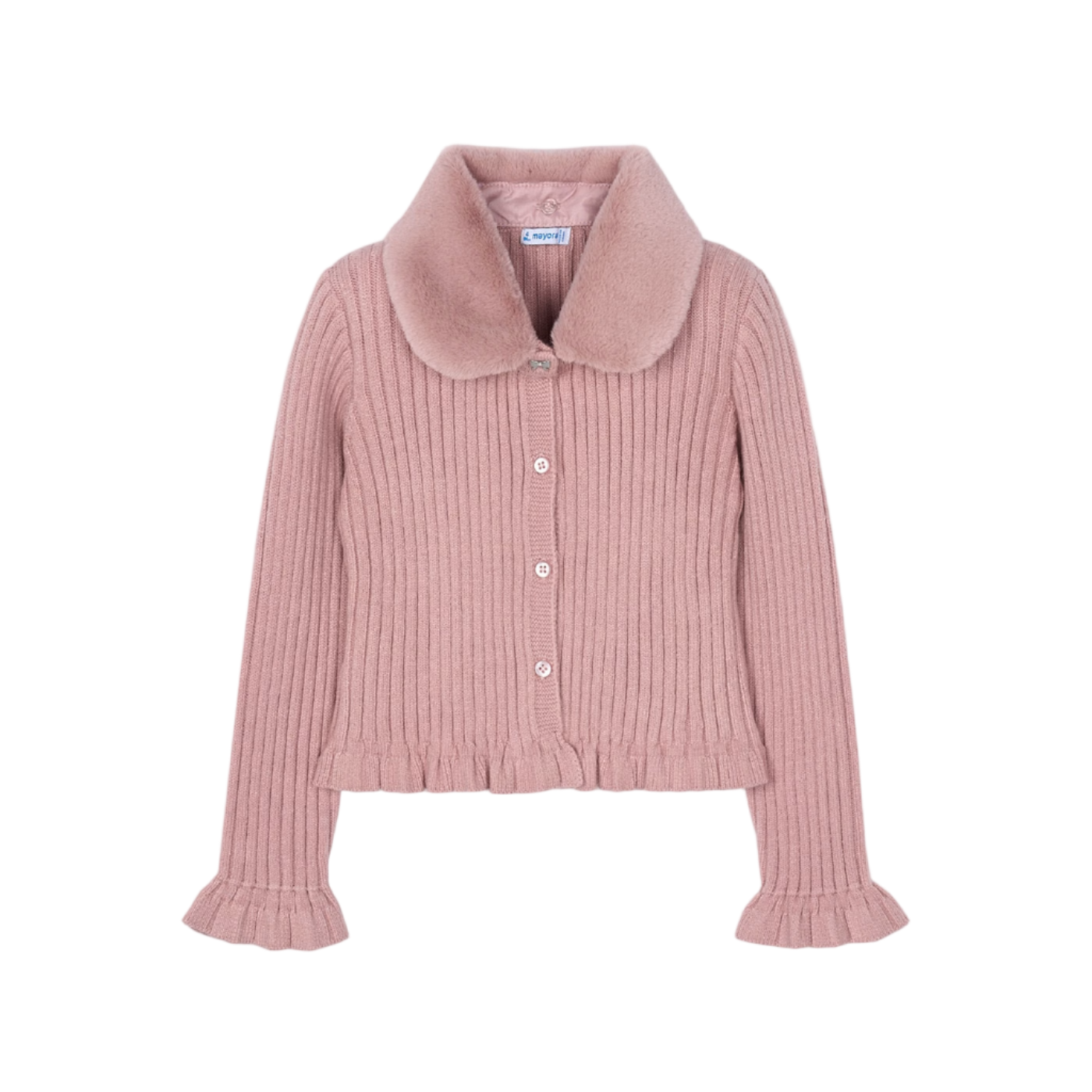 Faux Fur Collar Cardigan - Rose
