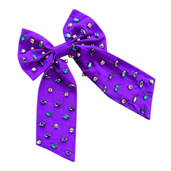 Mardi Gras Purple Rhinestone Bow