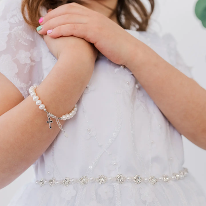 Pearl Cross Bracelet - Silver