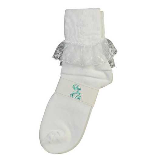 Emb. Cross Lace Trim Socks